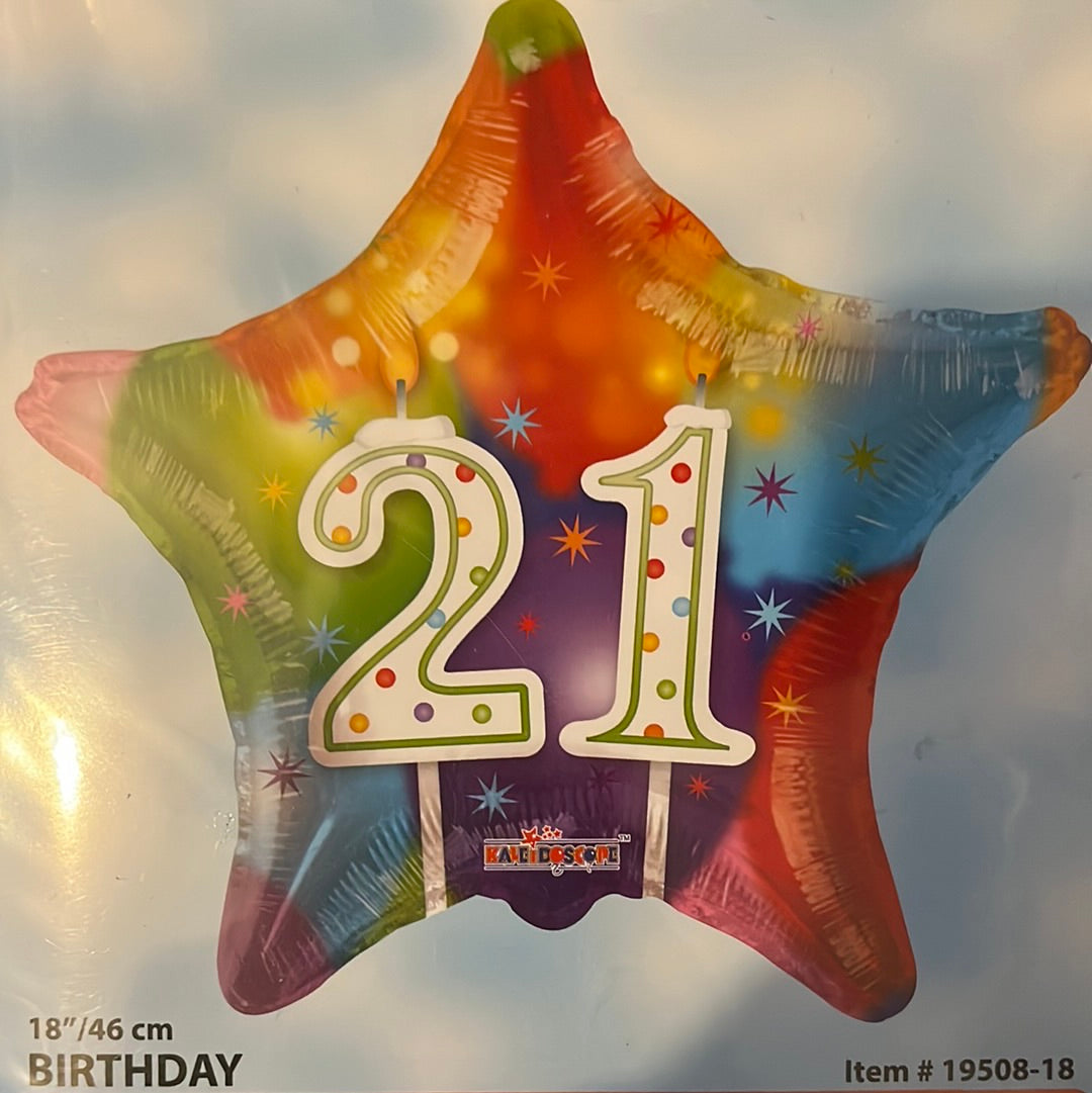 18” age 21 rainbow star foil balloon