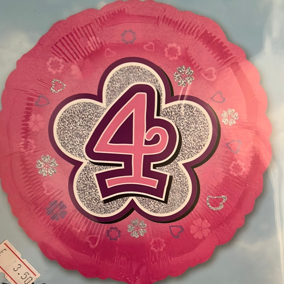 18” age 4 pink holographic foil balloon