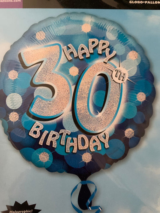 18” Age 30 sparkle Blue foil balloon