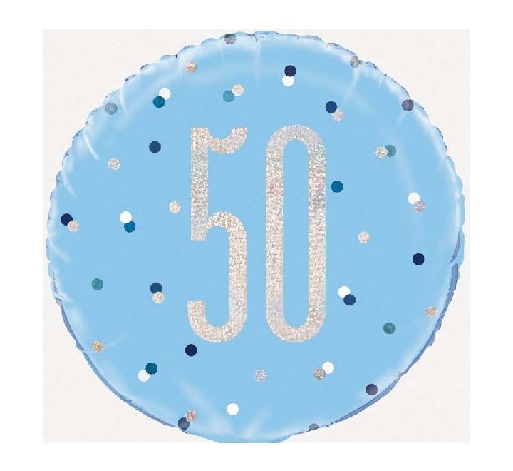 18” Age 50 blue glitz foil balloon