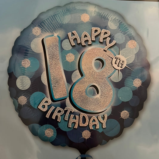 18” age 18 blue holographic foil balloon