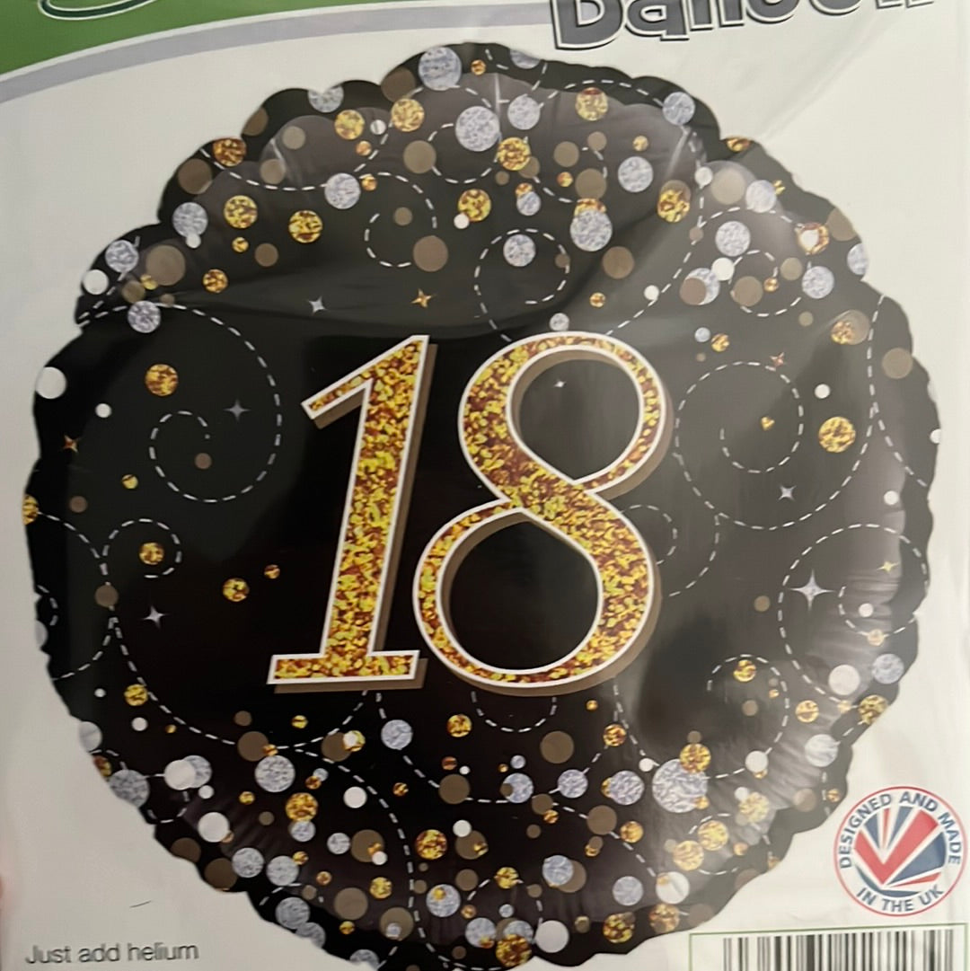 18” age 18 black and gold fizz foil balloon