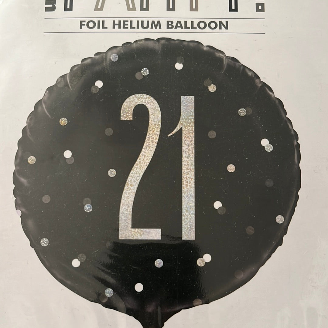 18” age 21 black glitz foil balloon