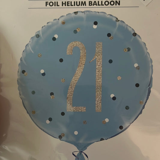 18” age 21 blue glitz foil balloon