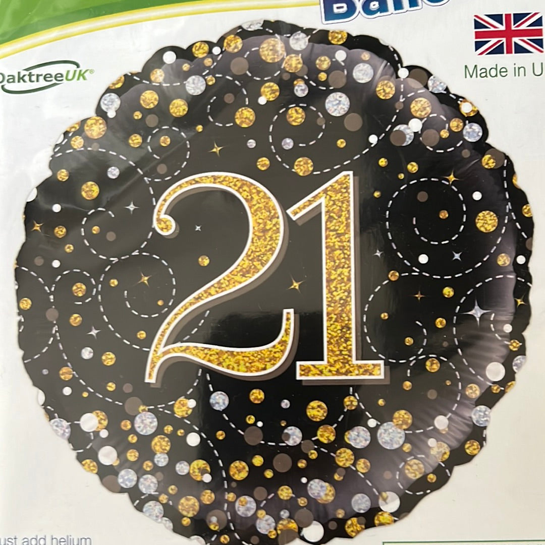 18” age 21 black and gold fizz foil balloon